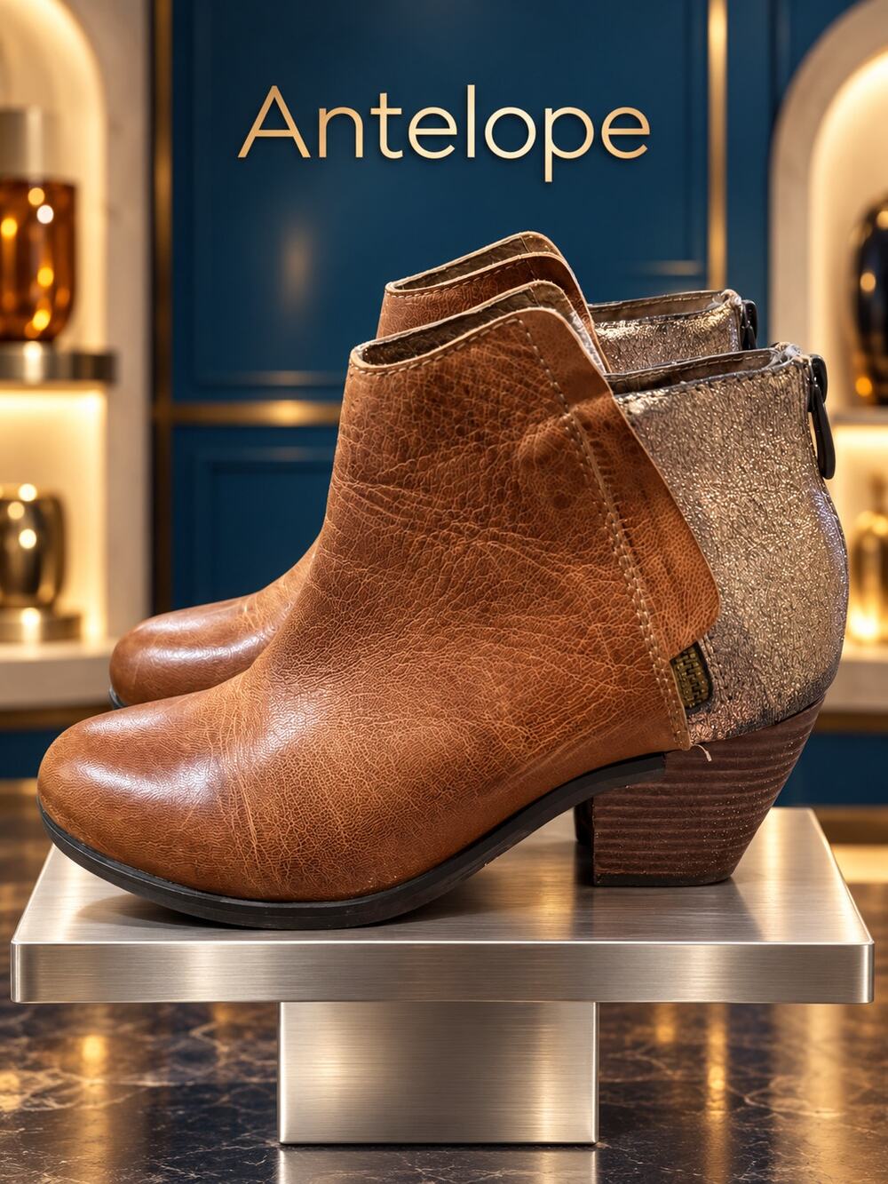 Antelope Distressed Leather Metallic Insert Ankle Boots EU 37 US 6
